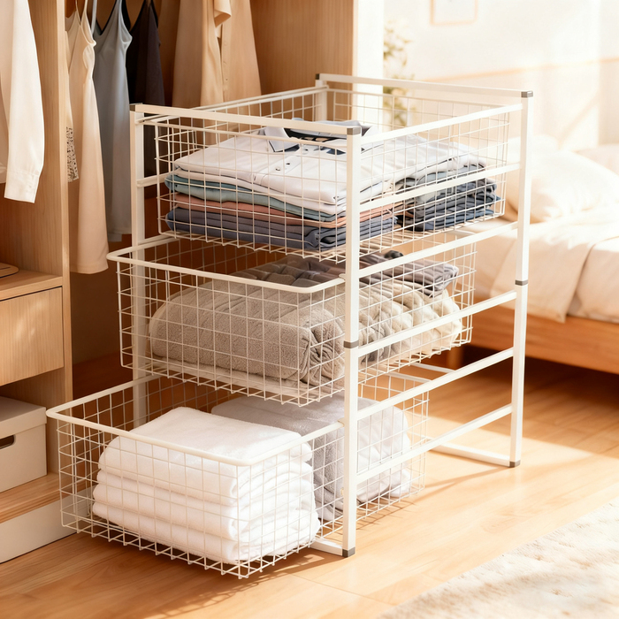 Trådreol m/3 skuffer hvid 63 x 43,5 x 54,5 cm - Homefixer